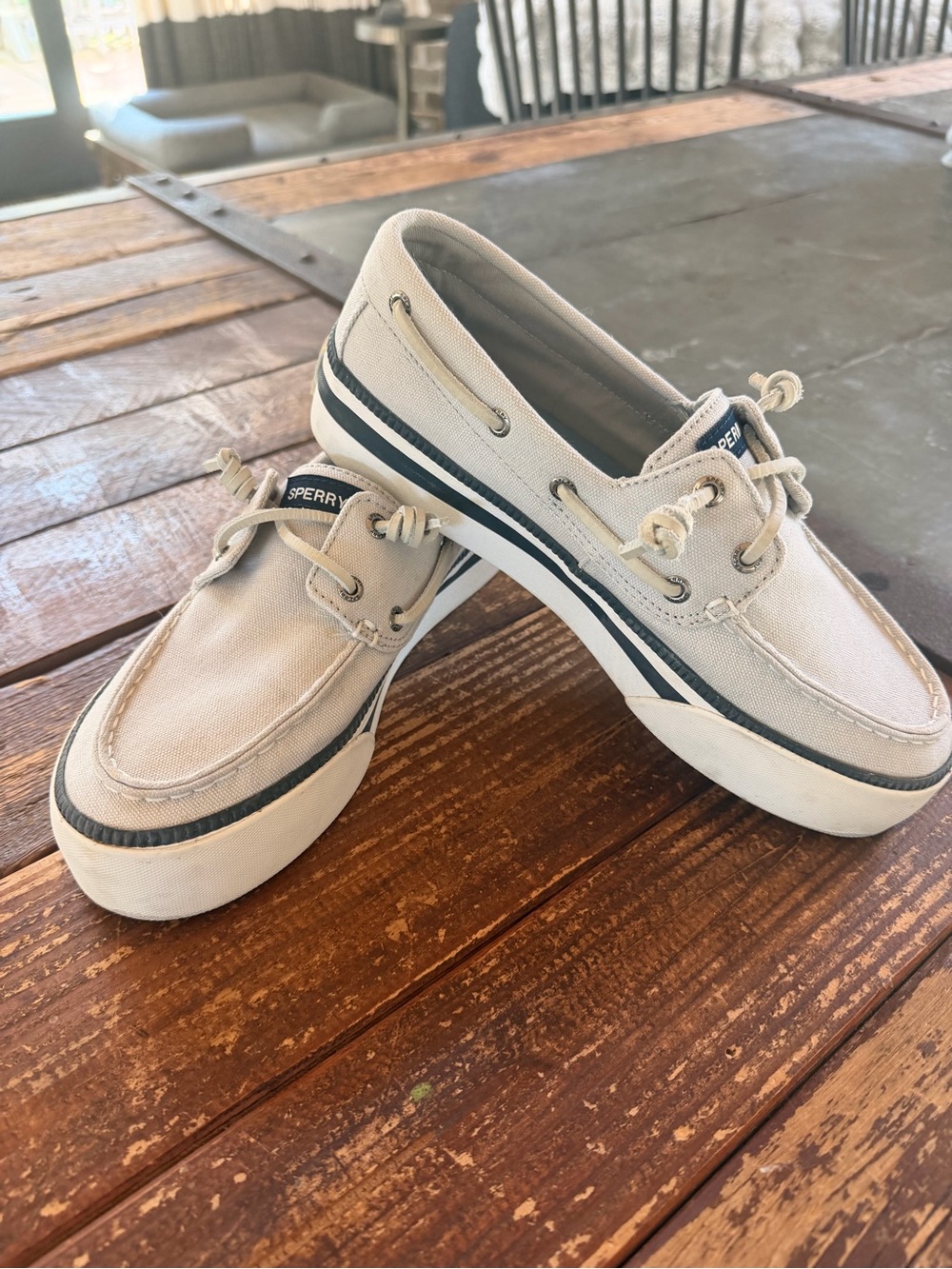Sperry Deck low platform shoes, canvas, size 8